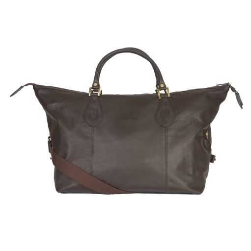 Barbour Leather Medium Travel Holdall Chocolate