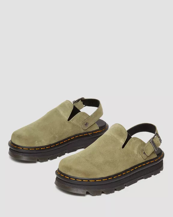 Dr. Martens Zebzag Suede Slingback Platform Mules Muted Olive
