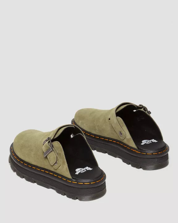 Dr. Martens Zebzag Suede Slingback Platform Mules Muted Olive