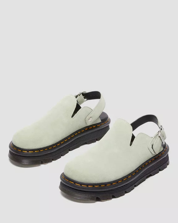 Dr. Martens Zebzag Suede Slingback Platform Mules Sage Green