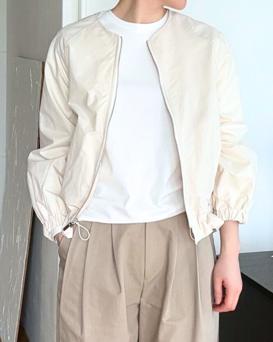 Zip-Up Bomber Jacket - Ivory