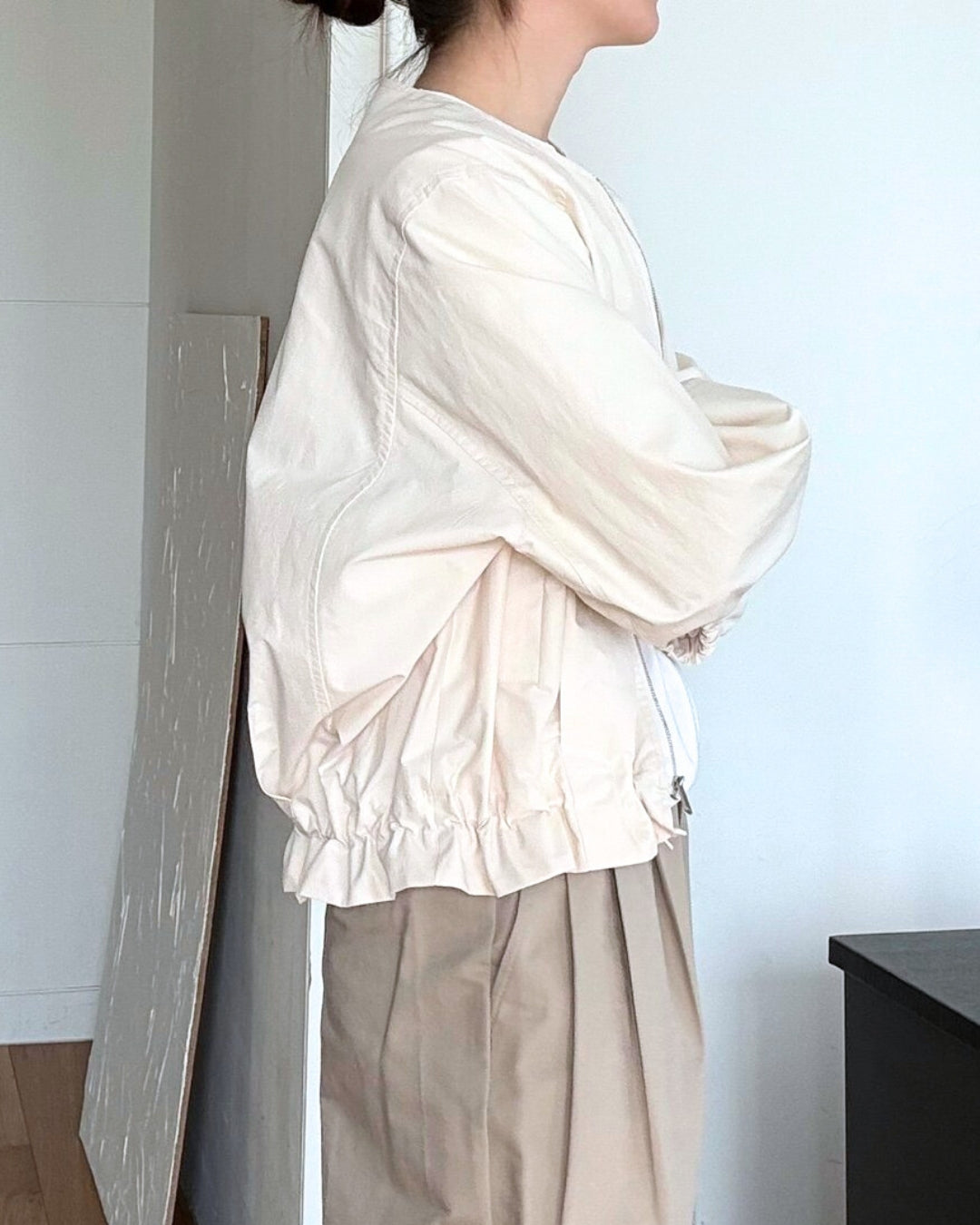 Zip-Up Bomber Jacket - Ivory