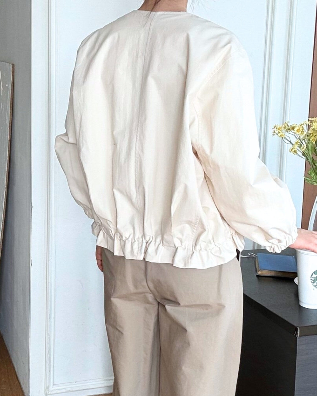 Zip-Up Bomber Jacket - Ivory