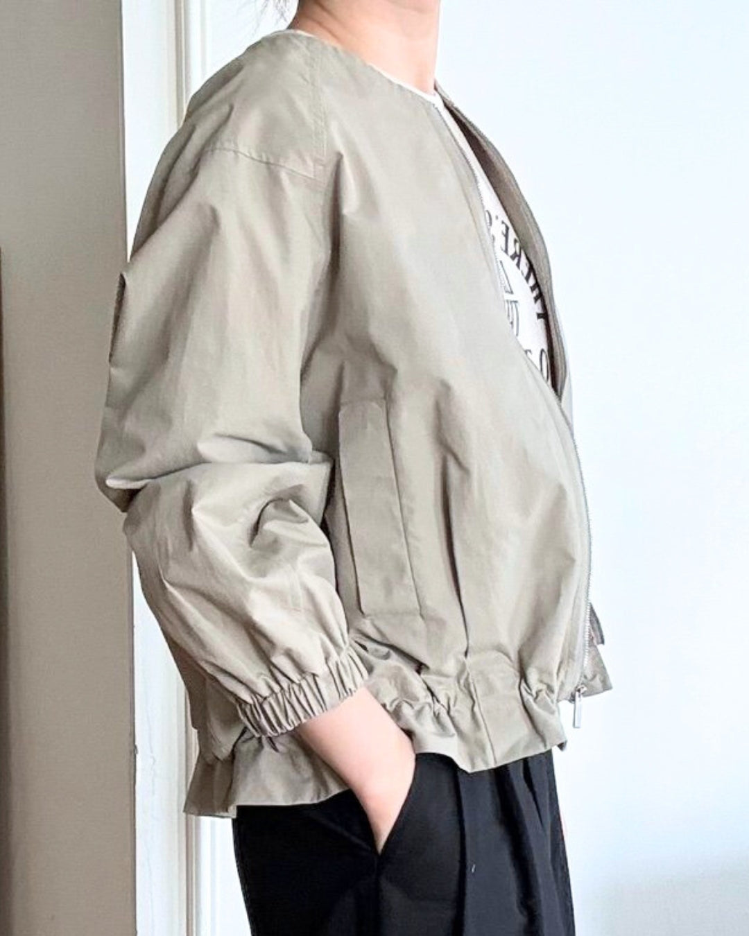 Zip-Up Bomber Jacket - Khaki