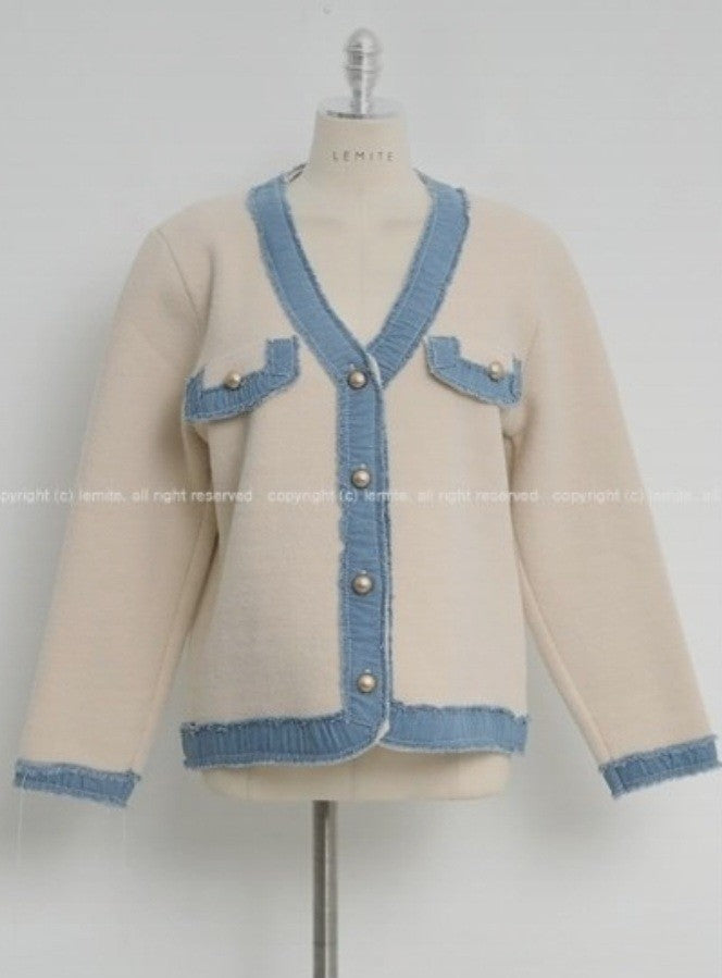 Denim Trim Knit Coatigan