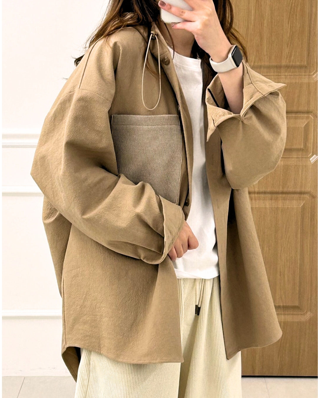 Oversized Hooded Button-Up Shirt