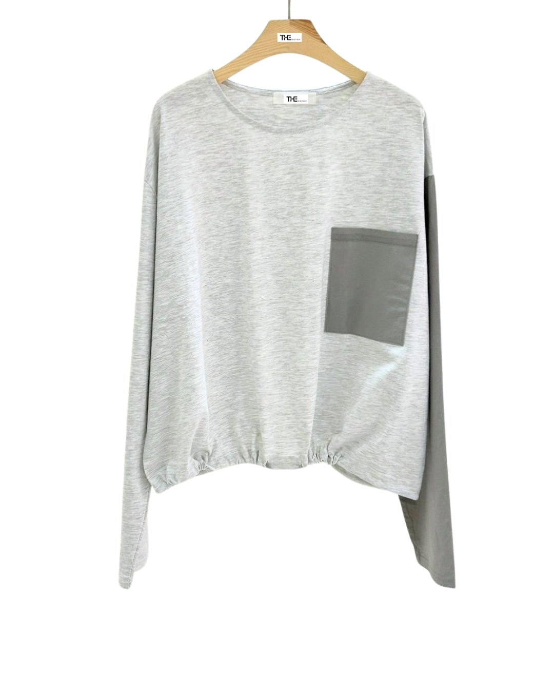 Contrast Pocket Drawstring T-Shirt Gray