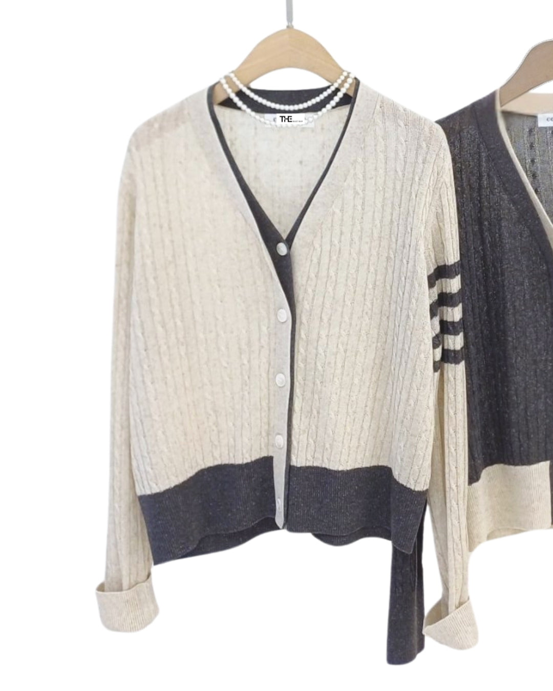 Contrast Trim Cable Knit Cardigan