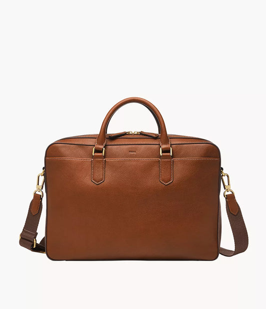 Fossil Men Asher Leather Briefcase |MBG9614210| Medium Brown