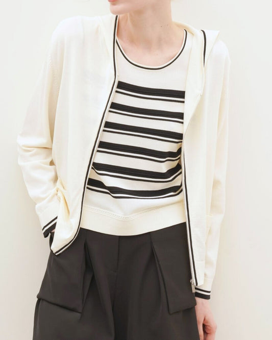 Contrast Trim Zip-Up Cardigan