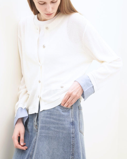 Chic Knit Cardigan with Layered Cuff - Ivory