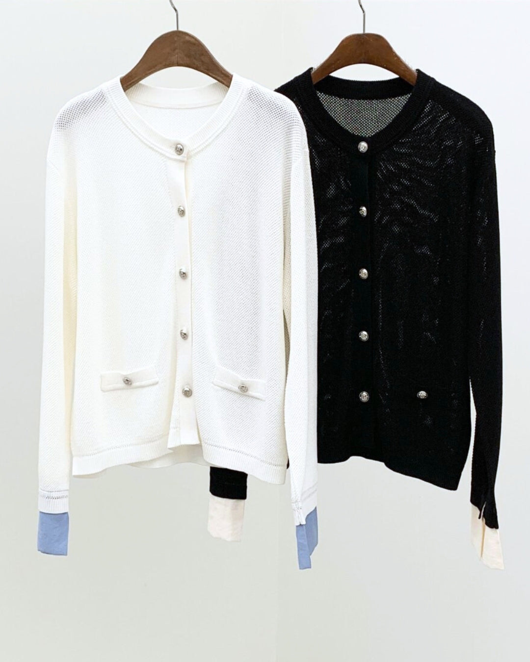 Chic Knit Cardigan with Layered Cuff - Ivory