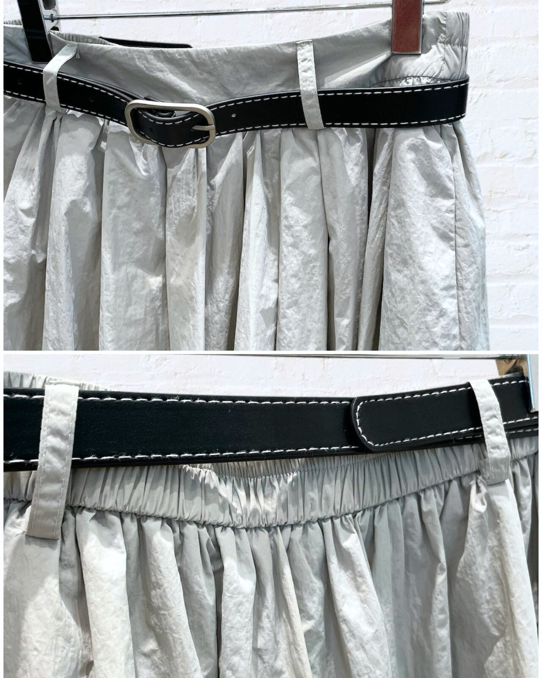 Elegant Pleated Maxi Skirt with Belt - Gray
