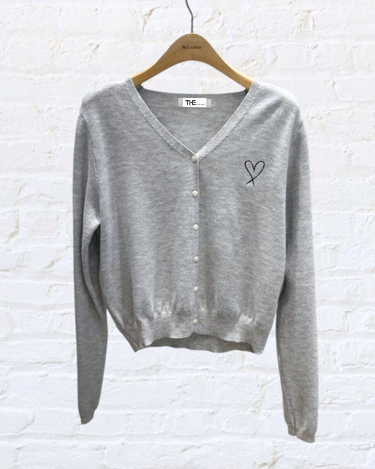 Knit V-Neck Cardigan - Gray