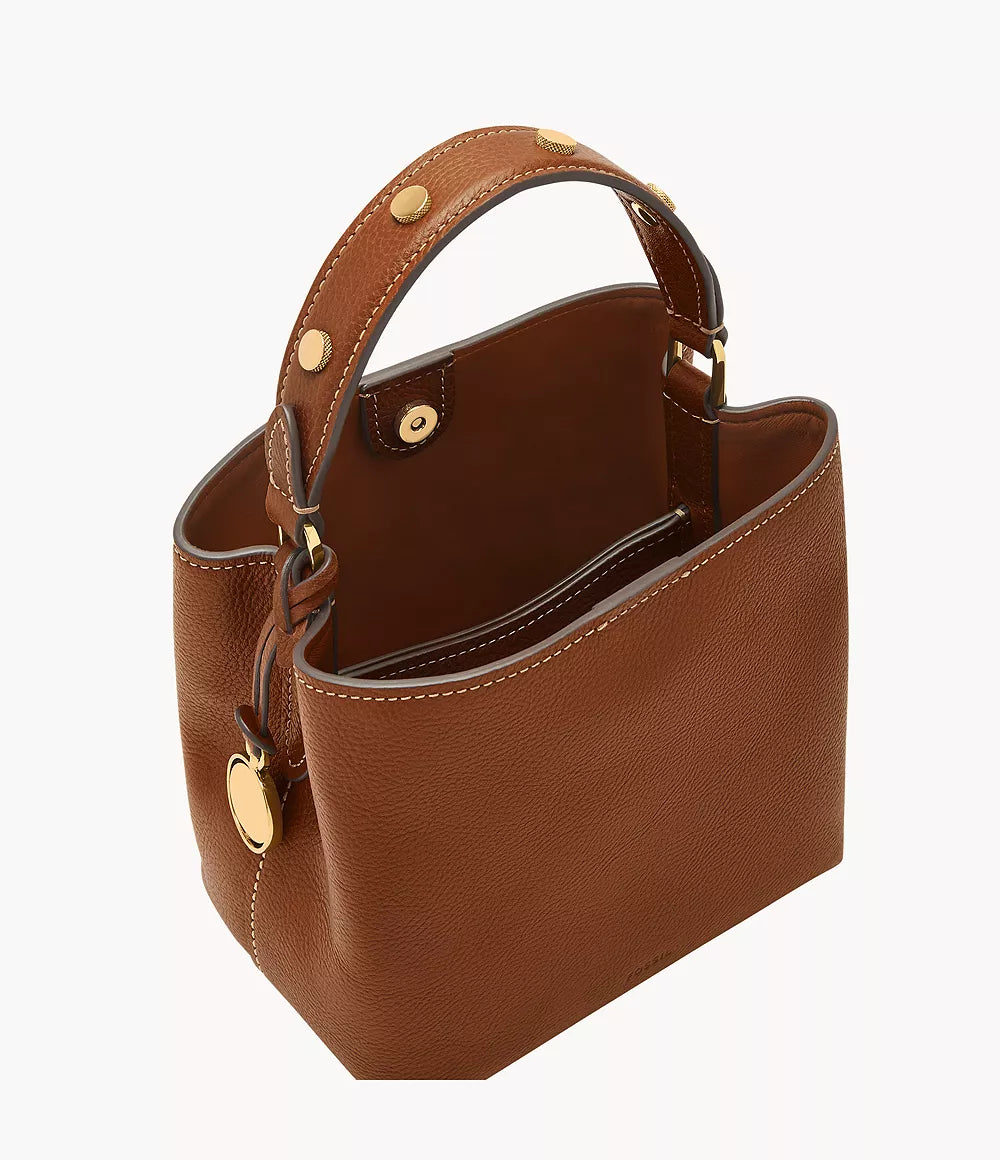 Fossil Women Jessie Leather Small Bucket Crossbody Bag |ZB11002200| Medium Brown