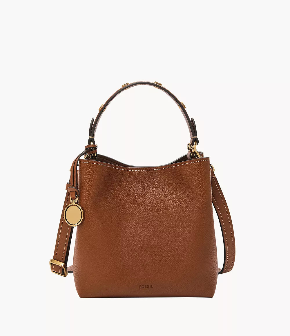 Fossil Women Jessie Leather Small Bucket Crossbody Bag |ZB11002200| Medium Brown