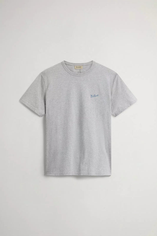 Woolrich Men Pure Cotton T-Shirt with Logo Grey Melange