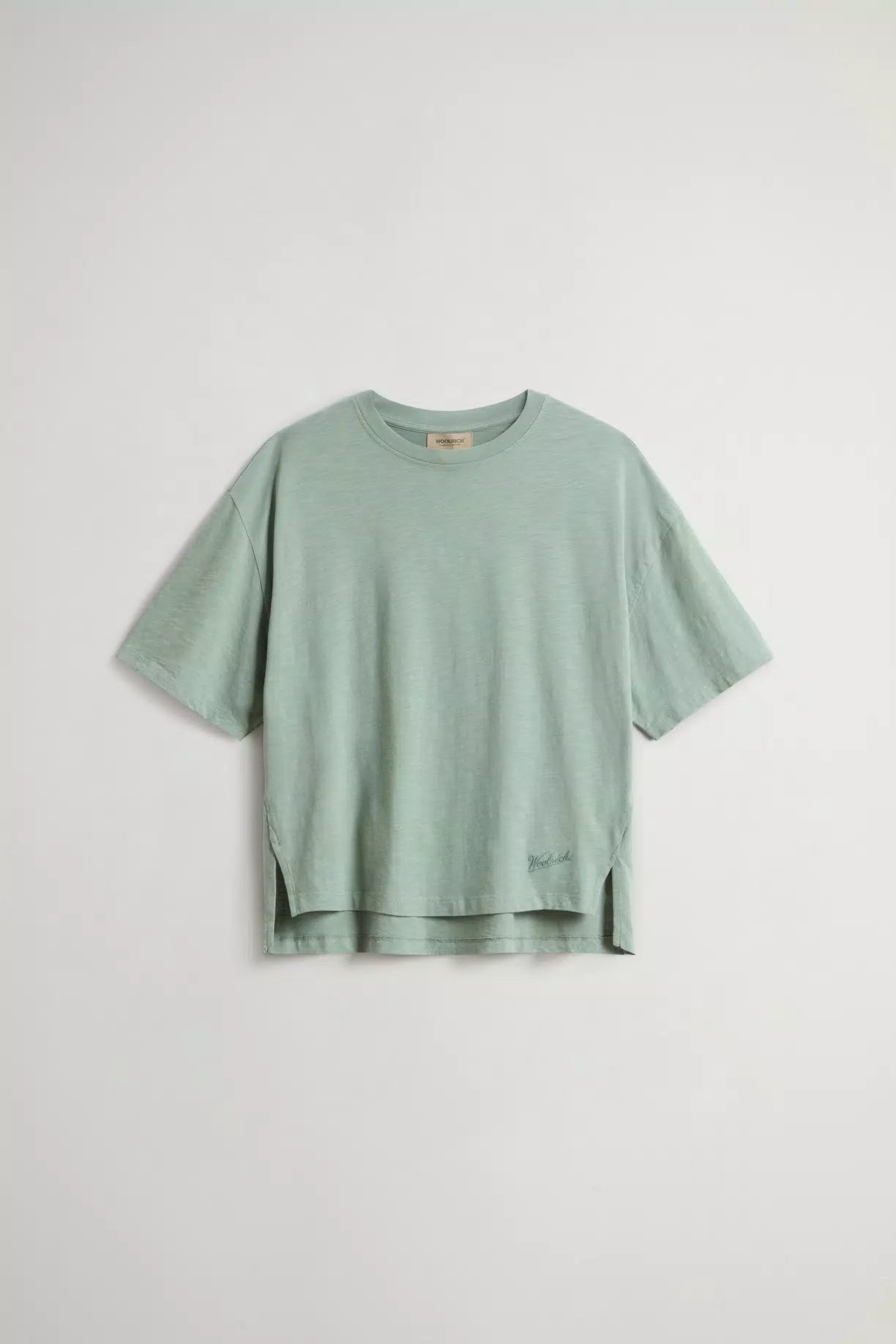 Woolrich Women T-Shirt in Pure Cotton Slub Fabric Chinois Green