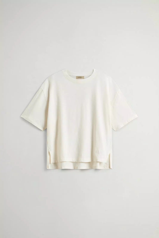 Woolrich Women T-Shirt in Pure Cotton Slub Fabric Jet Stream