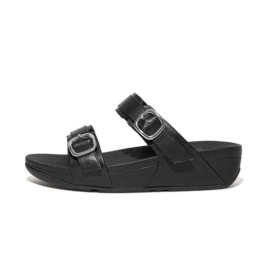 Fitflop Womens Lulu Adjustable Leather Slides |ES7-090| All Black