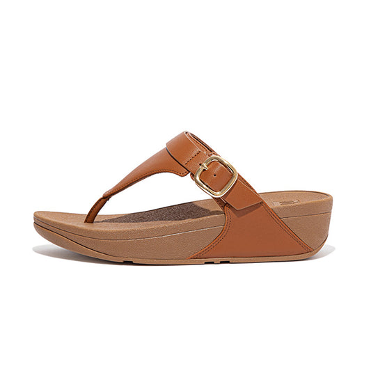 Fitflop Womens Lulu Adjustable Leather Toe Post Sandals |ES8-592| Light Tan