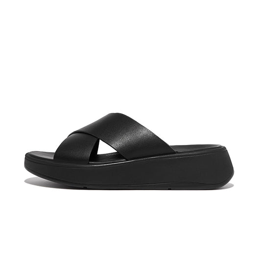 Fitflop Women F Mode Leather Flatform Cross Slides |FW5-090| All Black