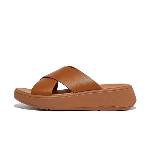 Fitflop Women F Mode Leather Flatform Cross Slides |FW5-592| Light Tan