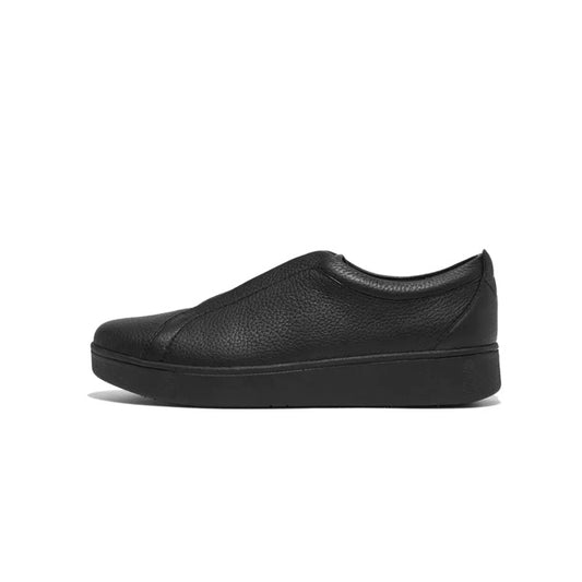 Fitflop Women Rally Elastic Tumbled-Leather Slip-On Sneakers |GN6-090| All Black