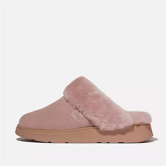 Fitflop Women Gen-Ff Shearling-Collar Suede Slippers |GS7-535| Dusky Pink