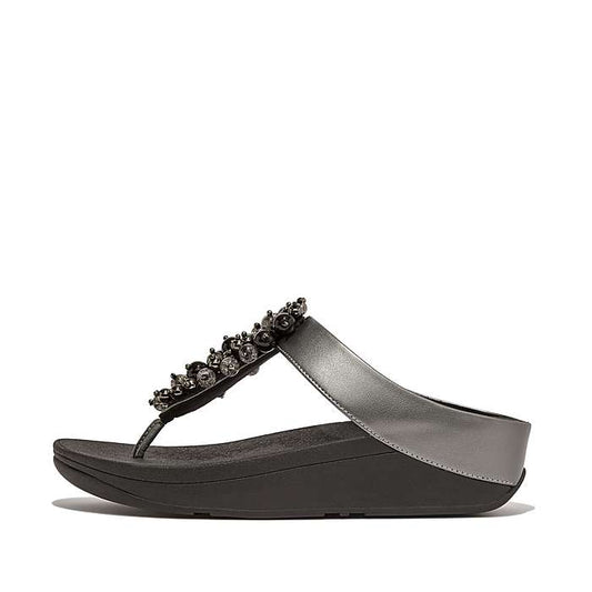 Fitflop Women Fino Bauble-Bead Toe-Post Sandals |HI9-B06| Pewter Black