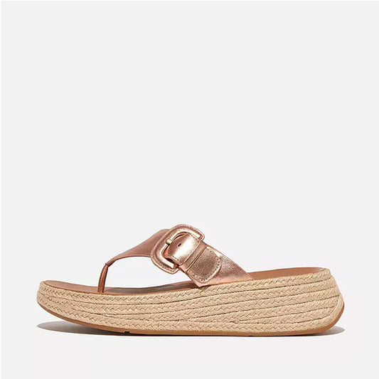 Fitflop Women F-Mode Espadrille Adj. Leather Flatform Toe-Thongs |HJ3-323| Rose Gold