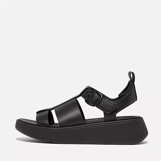 Fitflop Women F-Mode Leather Flatform Fisherman Sandals |HV1-001| Black