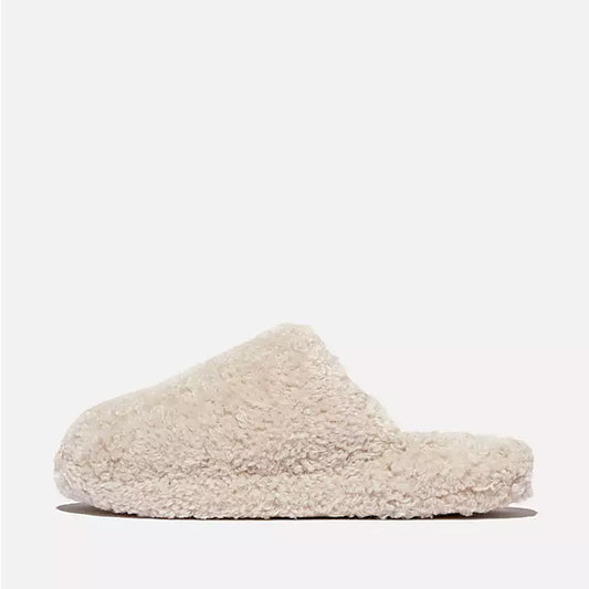 Fitflop Women Iqushion D-Luxe Padded Teddy Slipper Mules |IB4-B83| Milk Ice