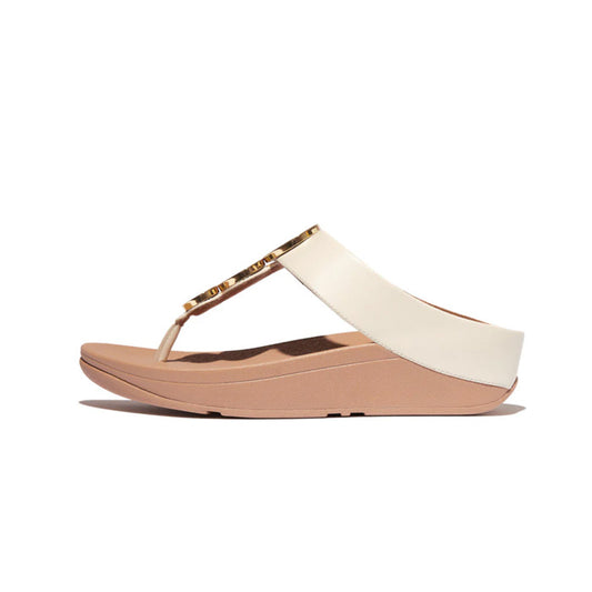 Fitflop Women Fino Resin-Hoop Leather Toe-Post Sandals |IB8-A99| Paris Beige