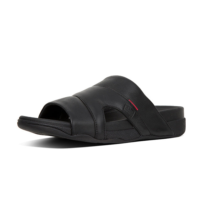 Fitflop Mens Freeway Pool Slide In Leather |L66-001| Black