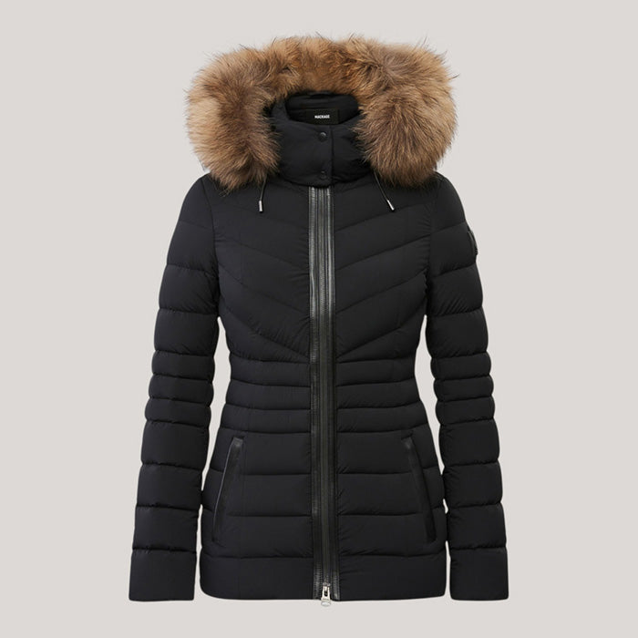 Mackage Women Stretch Light Down Jacket Natural Fur |PATSY-FR| Black