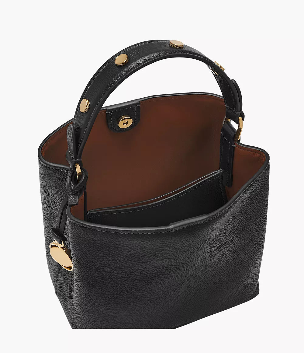 Fossil Women Jessie Leather Small Bucket Crossbody Bag |ZB11002001| Black