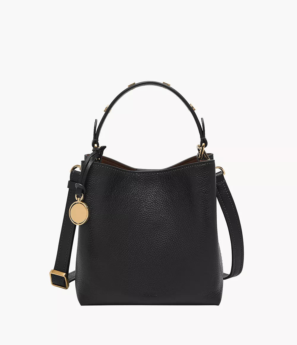Fossil Women Jessie Leather Small Bucket Crossbody Bag |ZB11002001| Black