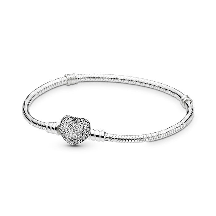 Pandora Moments Sparkling Heart Snake Chain Bracelet |590727CZ|