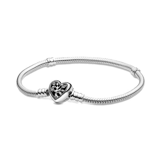 Pandora Moments Family Tree Heart Clasp Snake Chain Bracelet |598827C01|