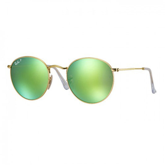 Ray Ban Round Flash Lenses Gold Polarized Green Flash |RB3447-112-P9-53|